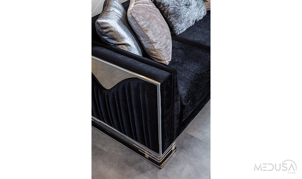 Medusa Home Mobilya - Bella Gümüş Üçlü Koltuk Antrasit