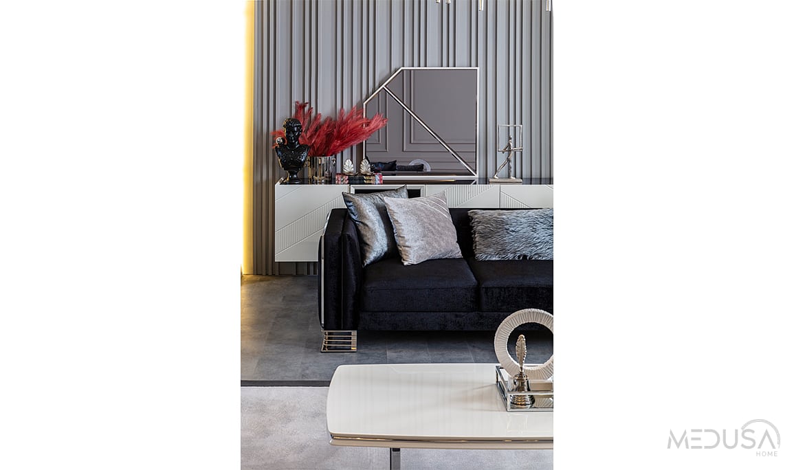Medusa Home Mobilya - Bella Gümüş Üçlü Koltuk Antrasit