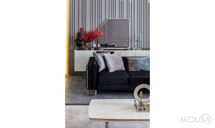 Medusa Home Mobilya - Bella Gümüş Üçlü Koltuk Antrasit