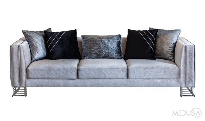 Medusa Home Mobilya - Bella Gümüş Üçlü Koltuk Krem