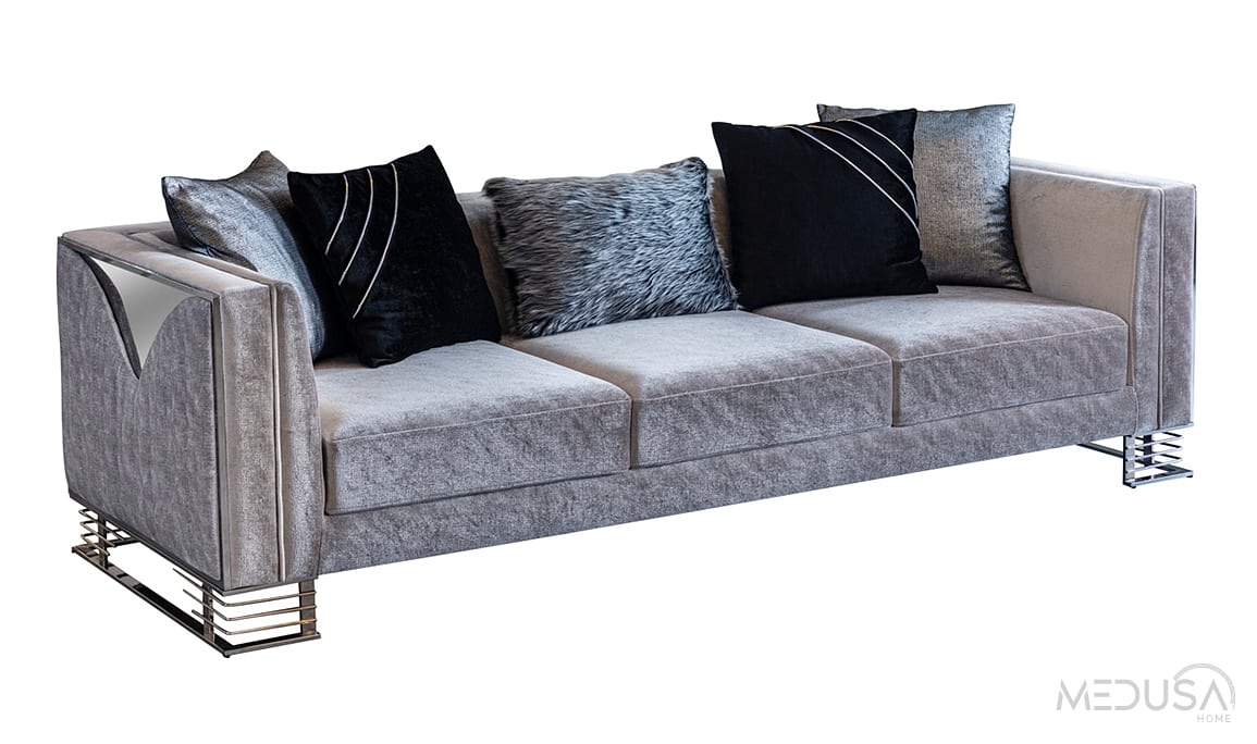 Medusa Home Mobilya - Bella Gümüş Üçlü Koltuk Krem