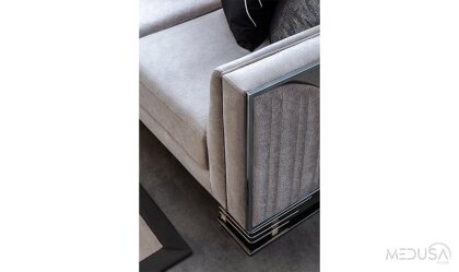 Medusa Home Mobilya - Bella Gümüş Üçlü Koltuk Krem