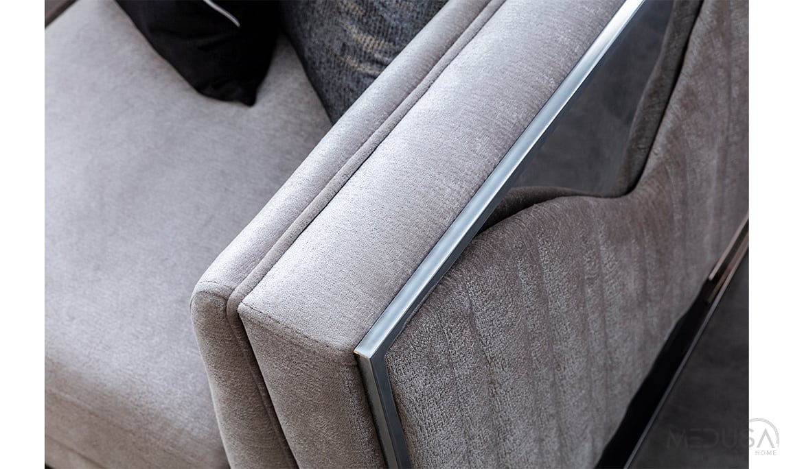 Medusa Home Mobilya - Bella Gümüş Üçlü Koltuk Krem