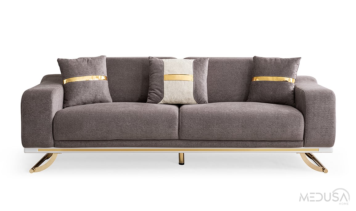 Medusa Home Mobilya - Bella Luxury Antrasit Üçlü Koltuk