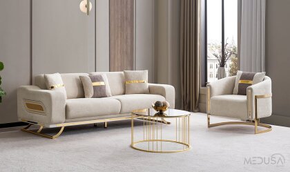Medusa Home Mobilya - Bella Luxury Krem Üçlü Koltuk