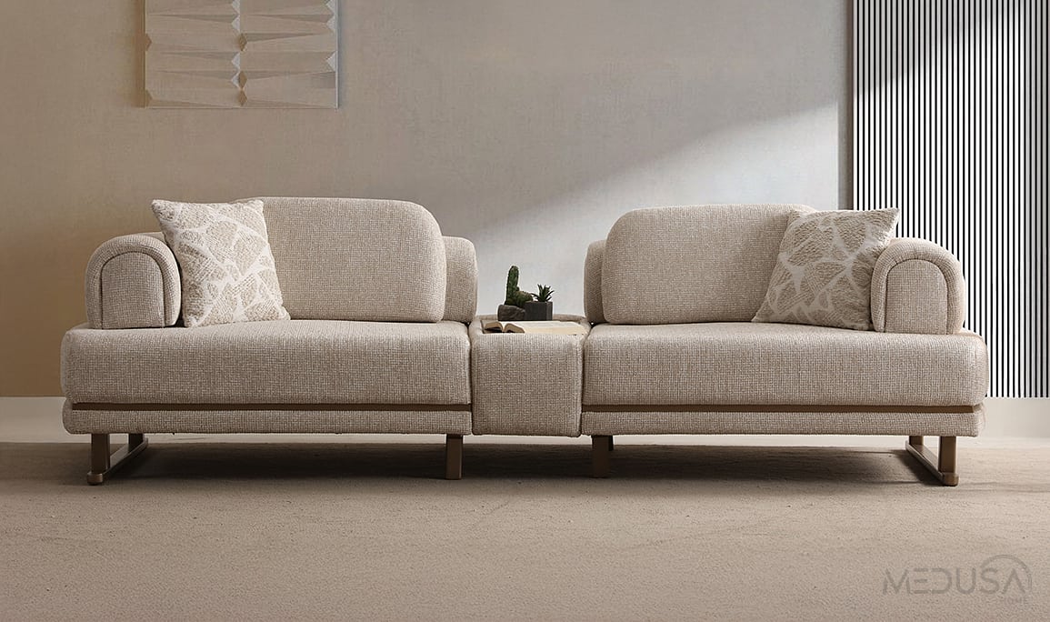Medusa Home Mobilya - Bella Sehpalı Üçlü Koltuk