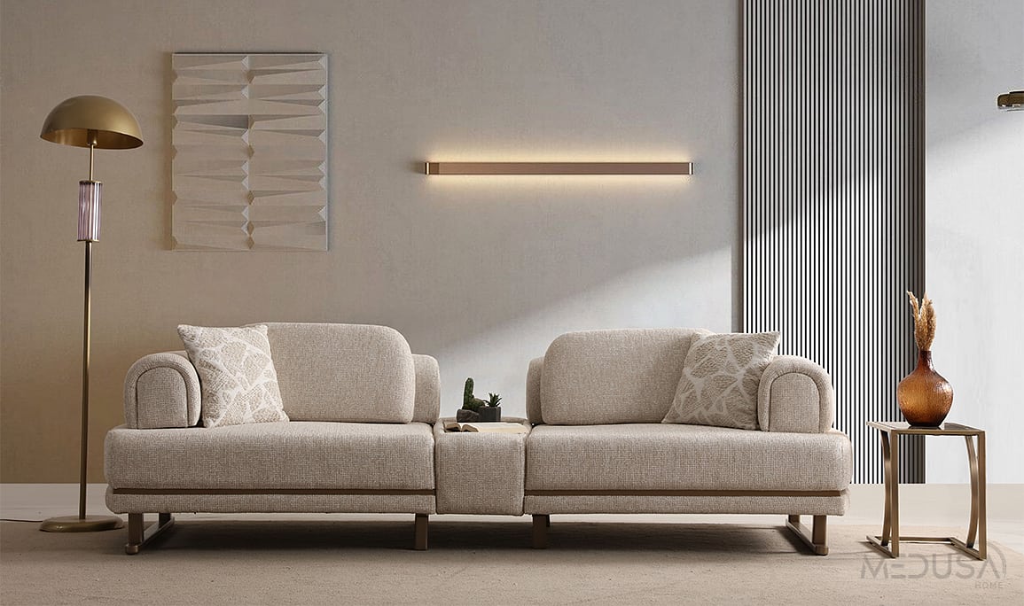 Medusa Home Mobilya - Bella Sehpalı Üçlü Koltuk