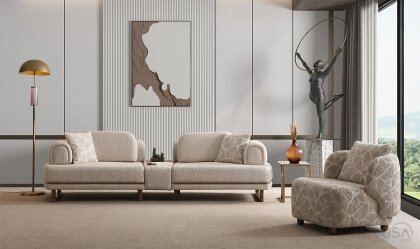Medusa Home Mobilya - Bella Sehpalı Üçlü Koltuk