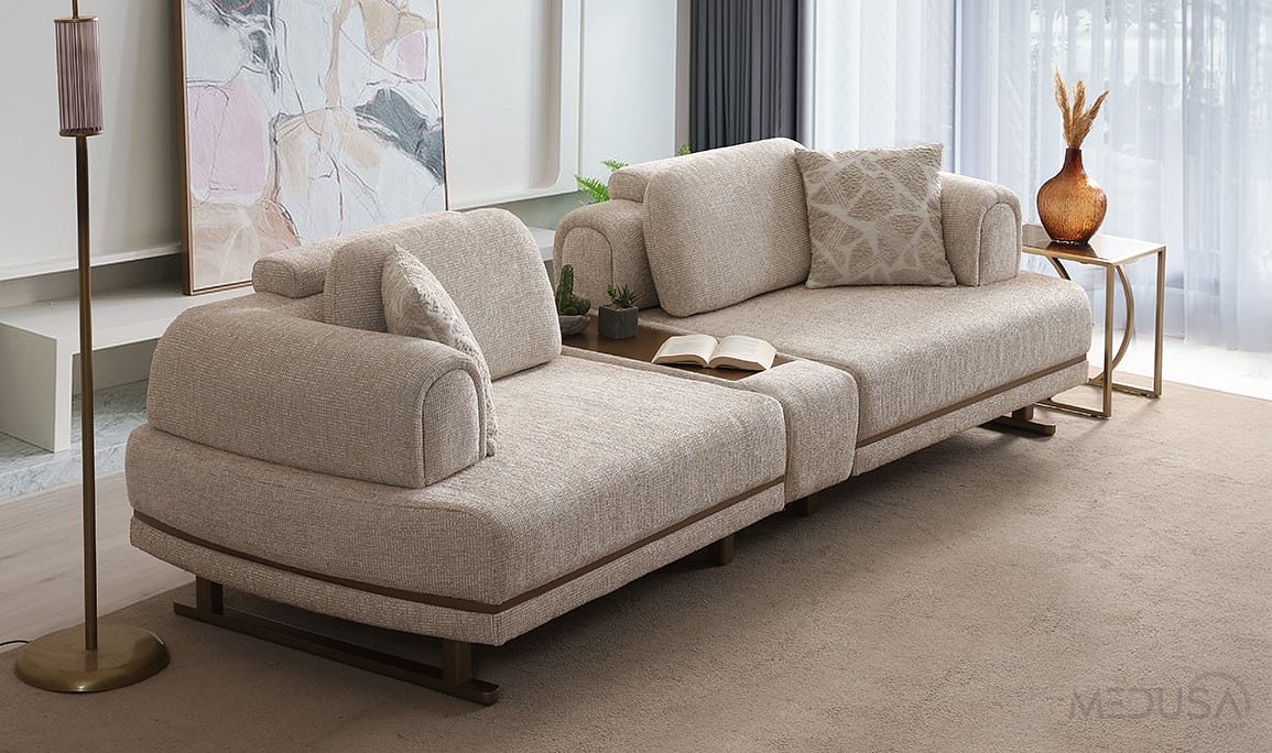 Medusa Home Mobilya - Bella Sehpalı Üçlü Koltuk