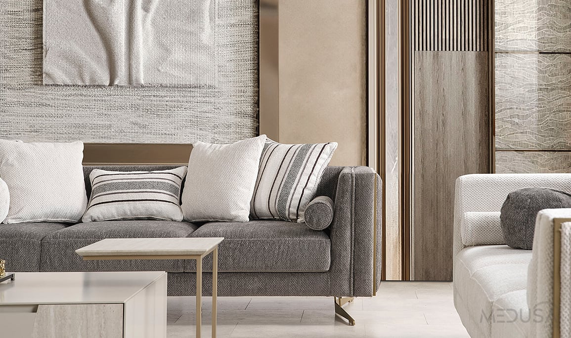 Medusa Home Mobilya - Bella Soft Vizon Üçlü Koltuk