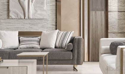 Medusa Home Mobilya - Bella Soft Vizon Üçlü Koltuk