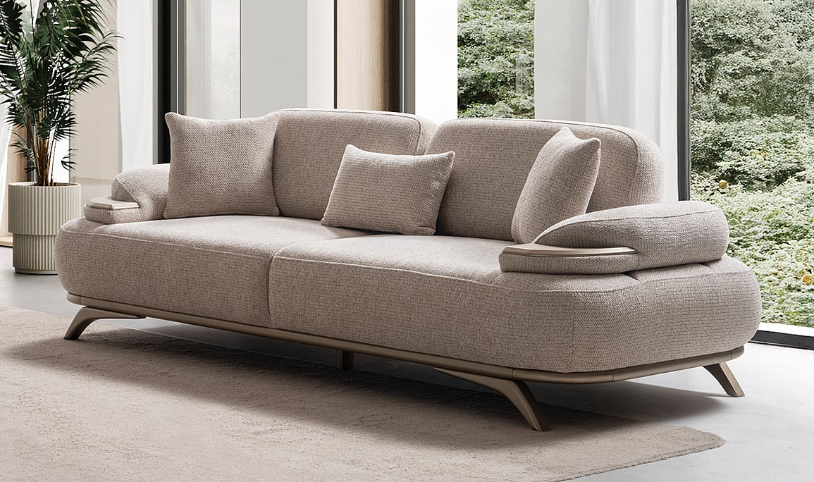 Medusa Home Mobilya - Belluno Krem Üçlü Koltuk
