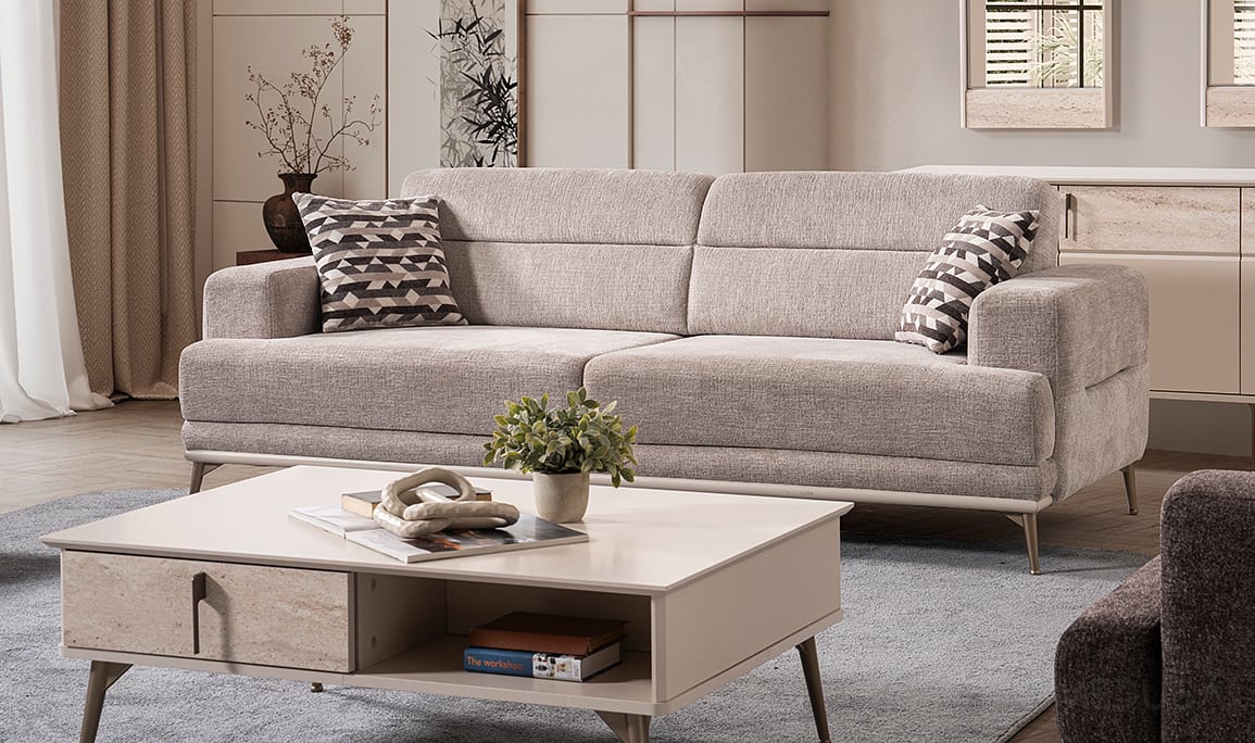 Medusa Home Mobilya - Beyza Gri Üçlü Koltuk