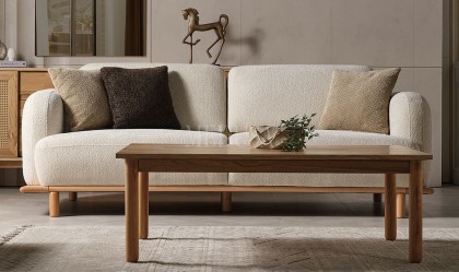 Medusa Home Mobilya - Bohem Ahşap Beyaz Üçlü Koltuk