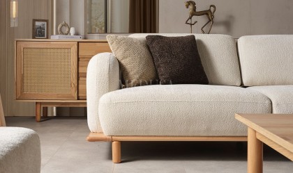 Medusa Home Mobilya - Bohem Ahşap Beyaz Üçlü Koltuk
