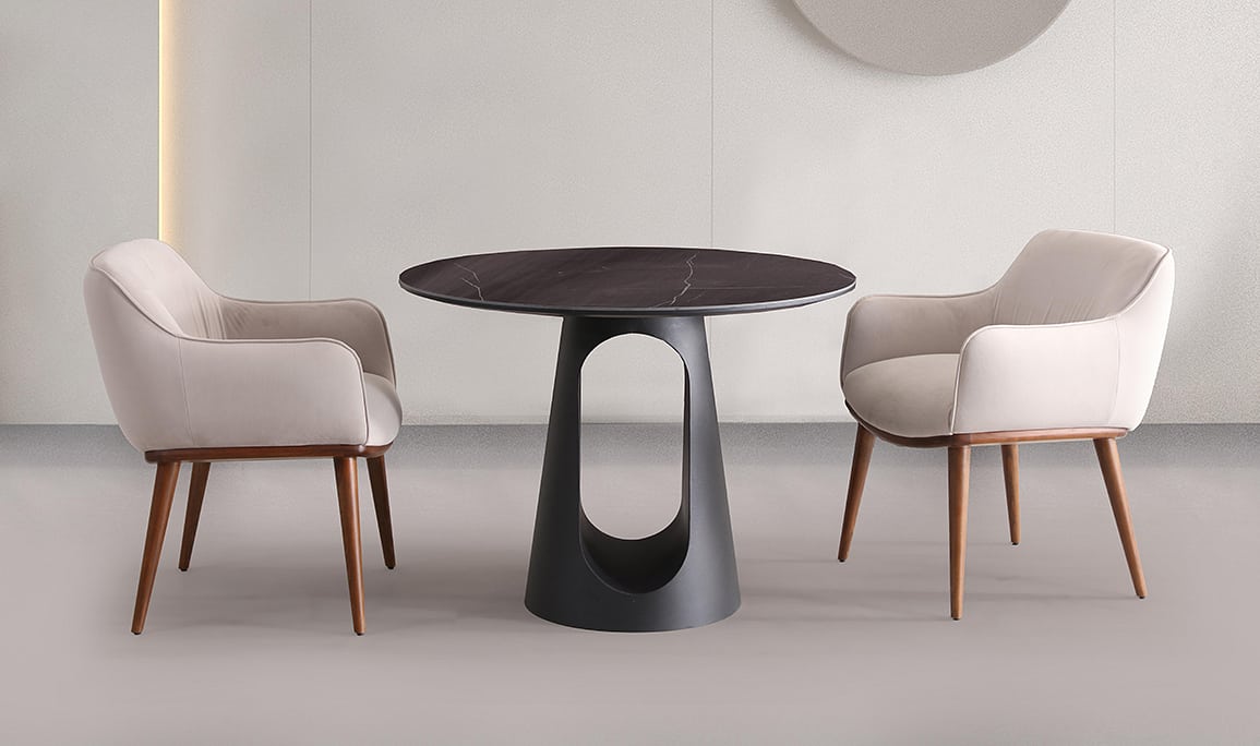 Medusa Home Mobilya - Boho Yuvarlak ve Porselen Mutfak Masası