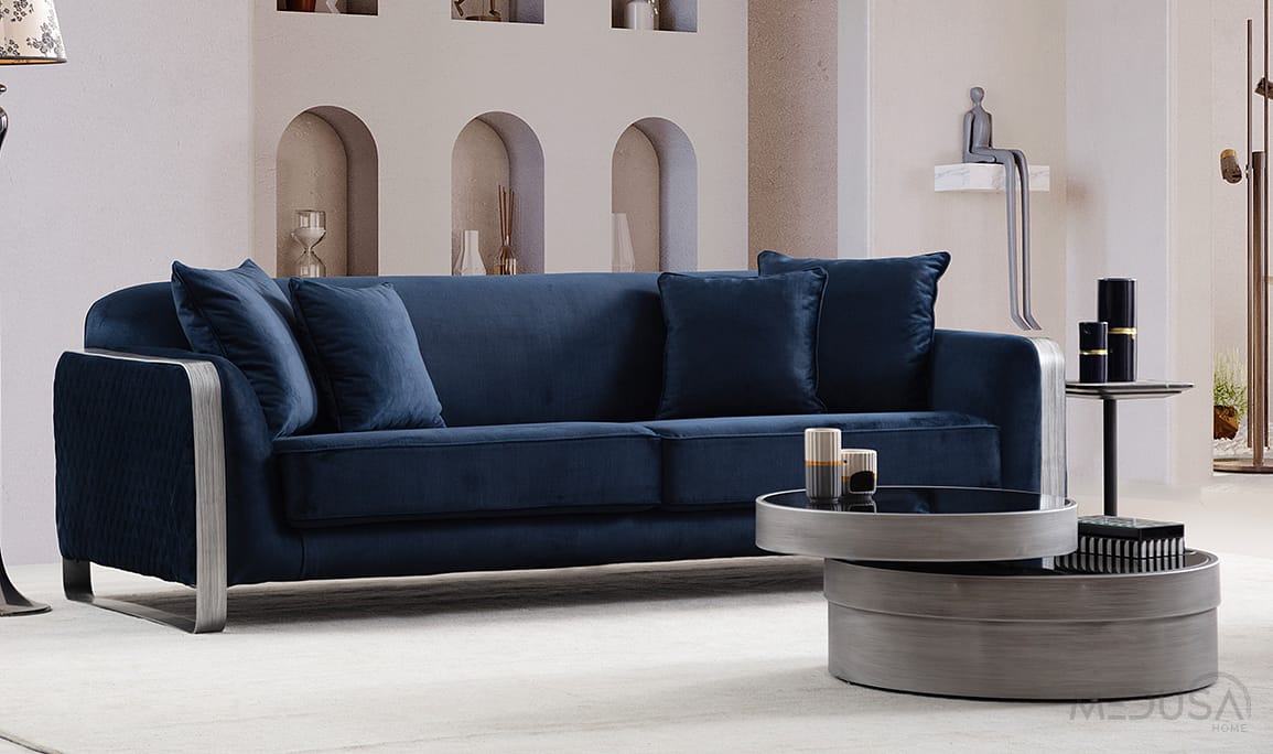 Medusa Home Mobilya - Bottega Mavi Üçlü Koltuk