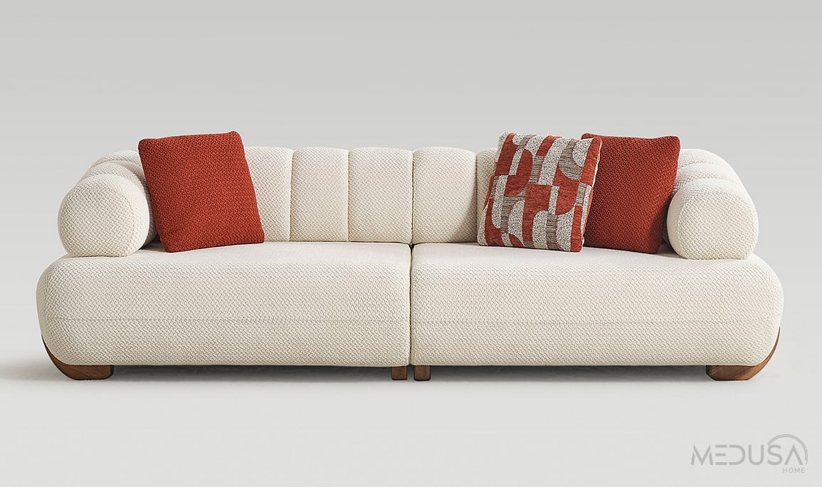 Medusa Home Mobilya - Brio Beyaz Üçlü Koltuk