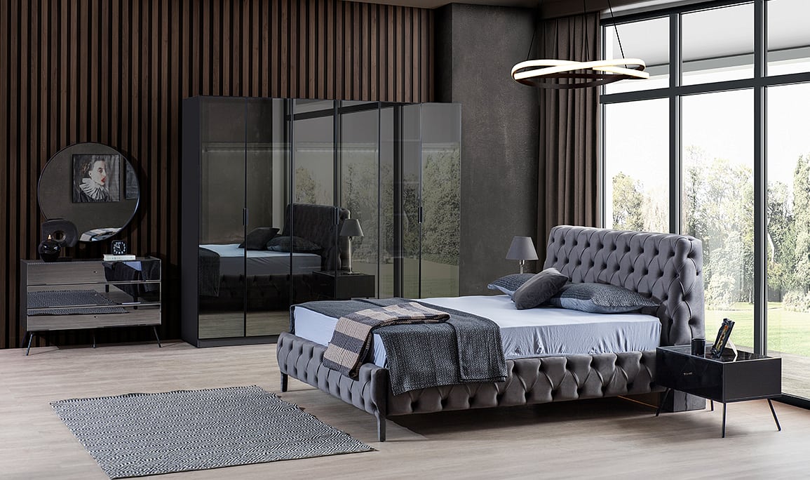 Medusa Home Mobilya - Bronze Antrasit 6 Kapaklı Yatak Odası