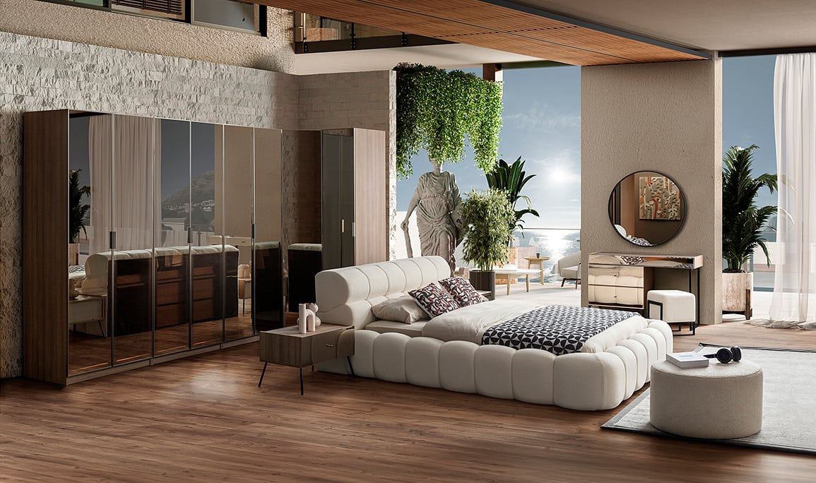 Medusa Home Mobilya - Bronze Ceviz Köşe Yatak Odası
