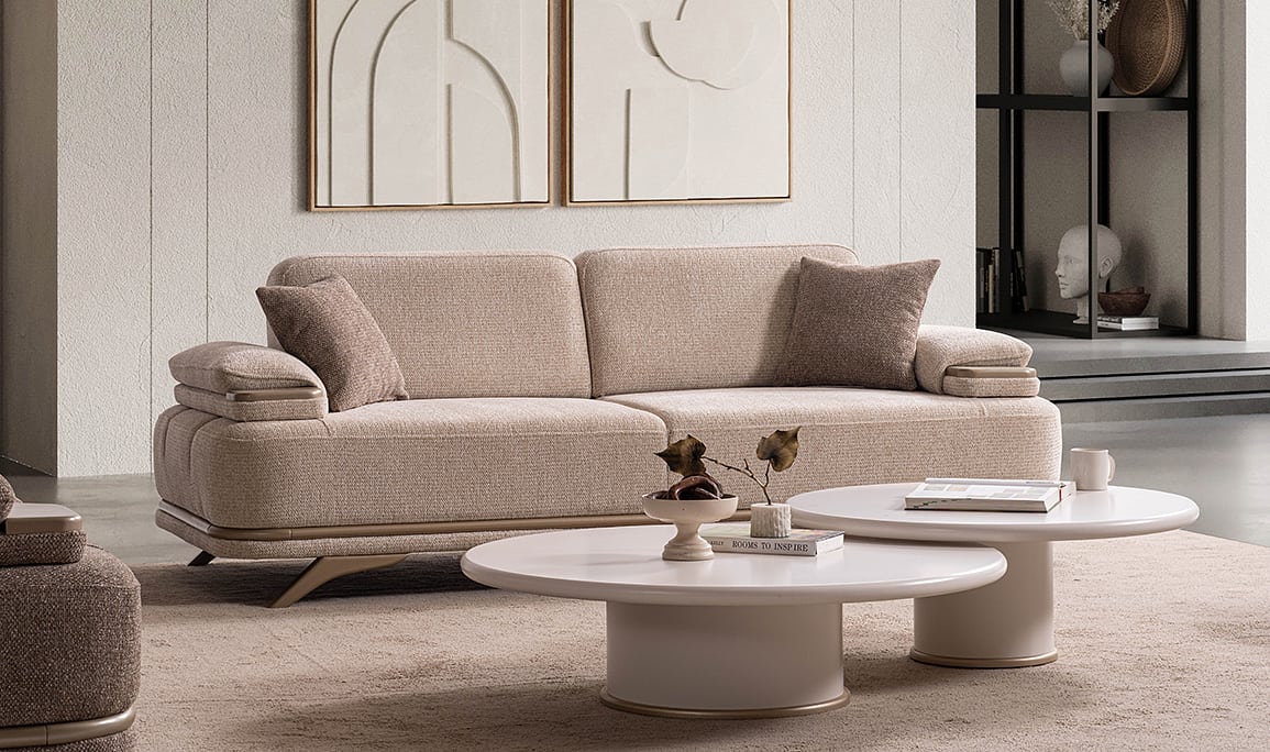 Medusa Home Mobilya - Caddie Bej Üçlü Koltuk