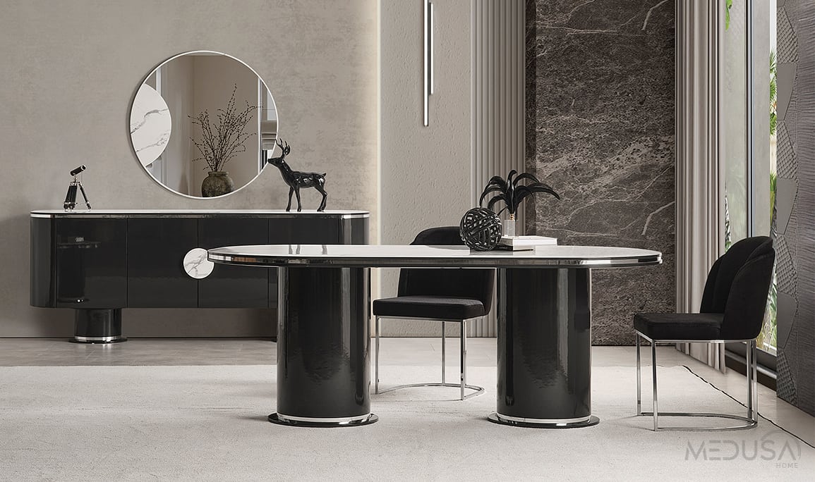 Medusa Home Mobilya - Cartier Antrasit Oval Yemek Masası