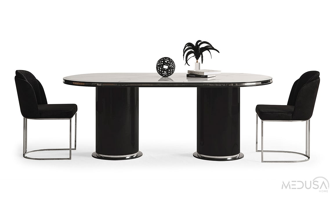 Medusa Home Mobilya - Cartier Antrasit Oval Yemek Masası