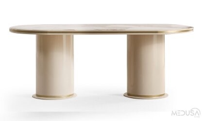 Medusa Home Mobilya - Cartier Krem Oval Yemek Masası