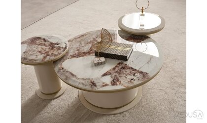 Medusa Home Mobilya - Cartier Krem Sehpa Seti