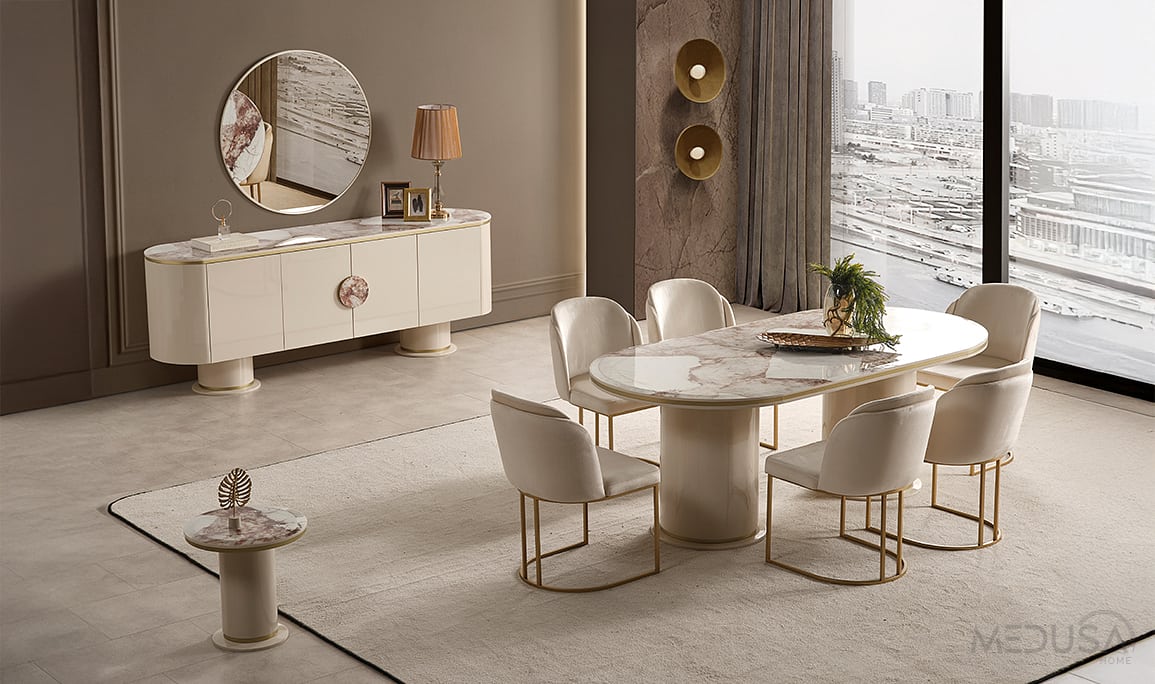Medusa Home Mobilya - Cartier Krem Yemek Odası
