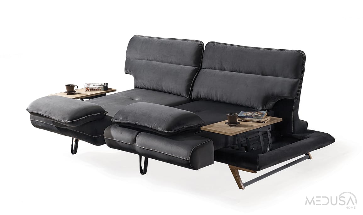 Medusa Home Mobilya - Cathedra Siyah Üçlü Koltuk