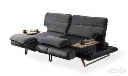 Medusa Home Mobilya - Cathedra Siyah Üçlü Koltuk