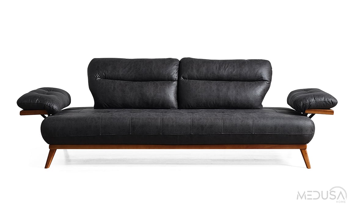 Medusa Home Mobilya - Chiron Siyah Üçlü Koltuk