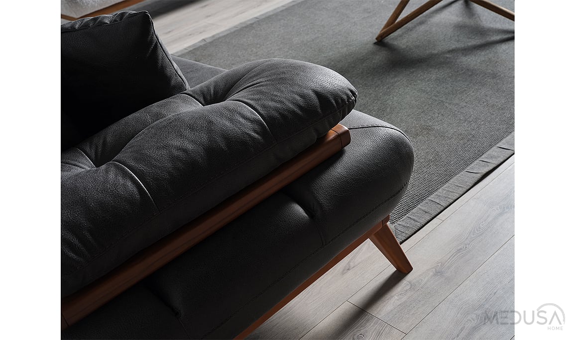 Medusa Home Mobilya - Chiron Siyah Üçlü Koltuk
