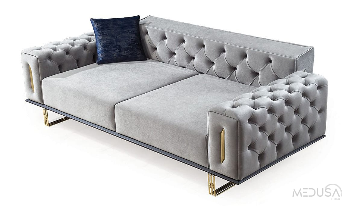 Medusa Home Mobilya - Çizgi Gri Üçlü Koltuk