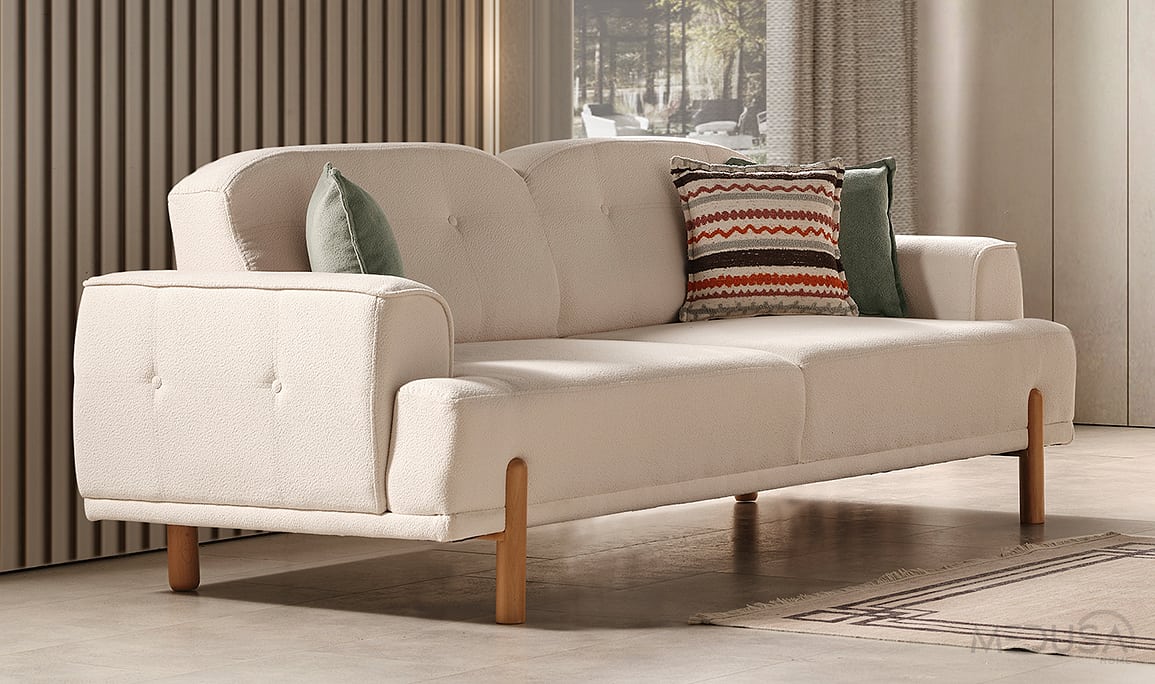 Medusa Home Mobilya - Coco Bohem Beyaz Üçlü Koltuk