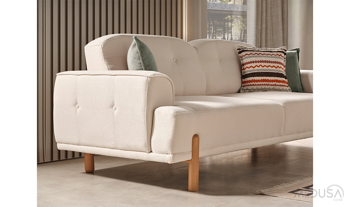 Medusa Home Mobilya - Coco Bohem Beyaz Üçlü Koltuk