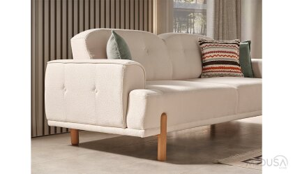 Medusa Home Mobilya - Coco Bohem Beyaz Üçlü Koltuk