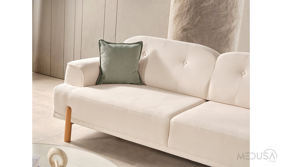 Medusa Home Mobilya - Coco Bohem Beyaz Üçlü Koltuk