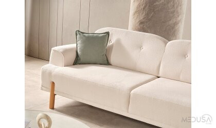 Medusa Home Mobilya - Coco Bohem Beyaz Üçlü Koltuk