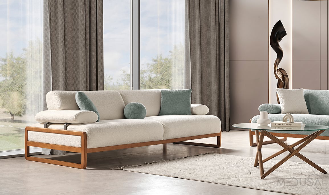 Medusa Home Mobilya - Cosa Krem Üçlü Koltuk