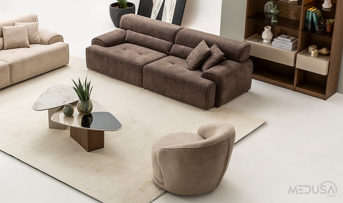 Medusa Home Mobilya - Cosmos Kahve Üçlü Koltuk