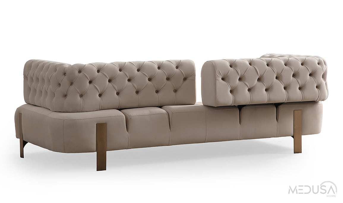 Medusa Home Mobilya - Cratos Antik Yataklı Kapitoneli Üçlü Koltuk