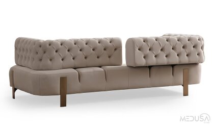 Medusa Home Mobilya - Cratos Antik Yataklı Kapitoneli Üçlü Koltuk