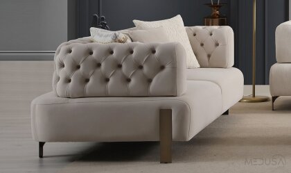 Medusa Home Mobilya - Cratos Antik Yataklı Kapitoneli Üçlü Koltuk