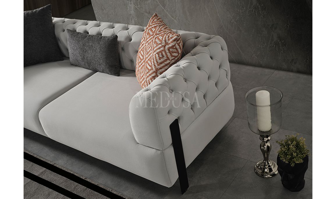 Medusa Home Mobilya - Cratos Live Kapitoneli Üçlü Koltuk
