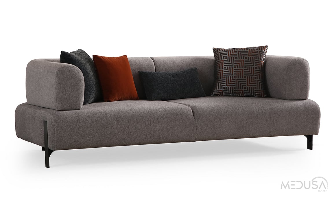 Medusa Home Mobilya - Cratos Yataklı Antrasit Üçlü Koltuk