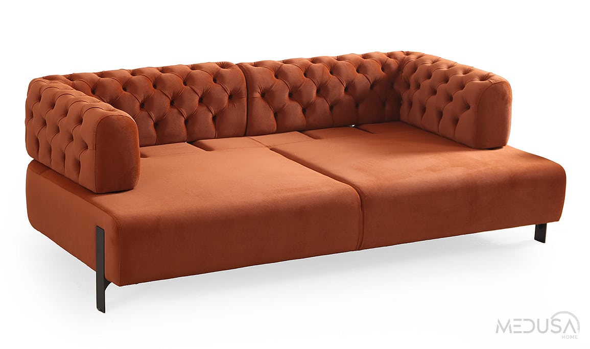 Medusa Home Mobilya - Cratos Yataklı Kapitoneli Üçlü Koltuk