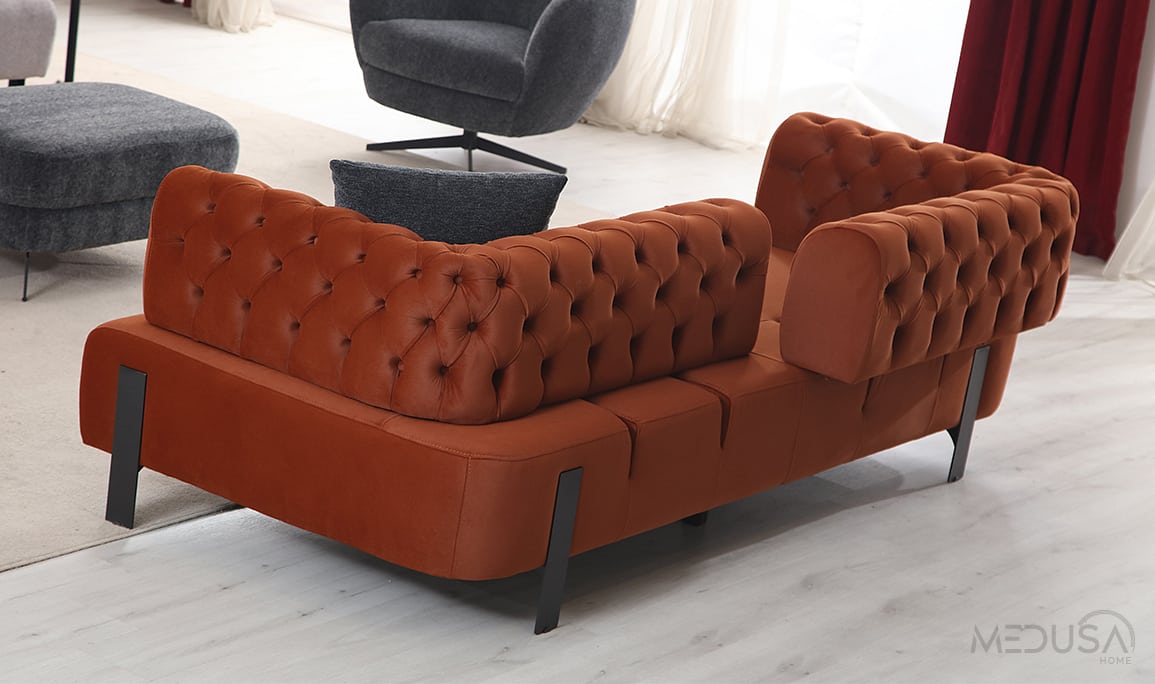 Medusa Home Mobilya - Cratos Yataklı Kapitoneli Üçlü Koltuk