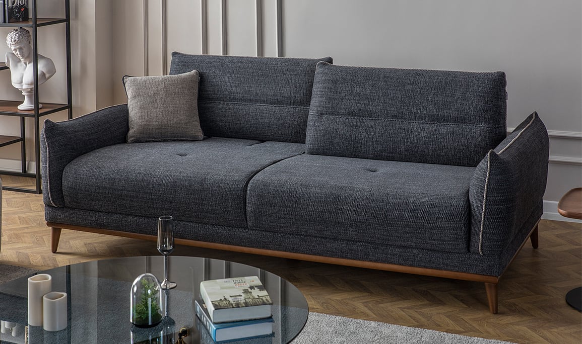Medusa Home Mobilya - Crossia Ahşap Ayaklı Antrasit Üçlü Koltuk